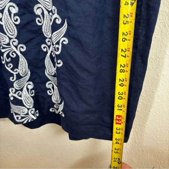 J Crew Navy Blue Embroidered Front Linen Cotton Blend Tunic Dress Coverup sz XS - Picture 7 of 9